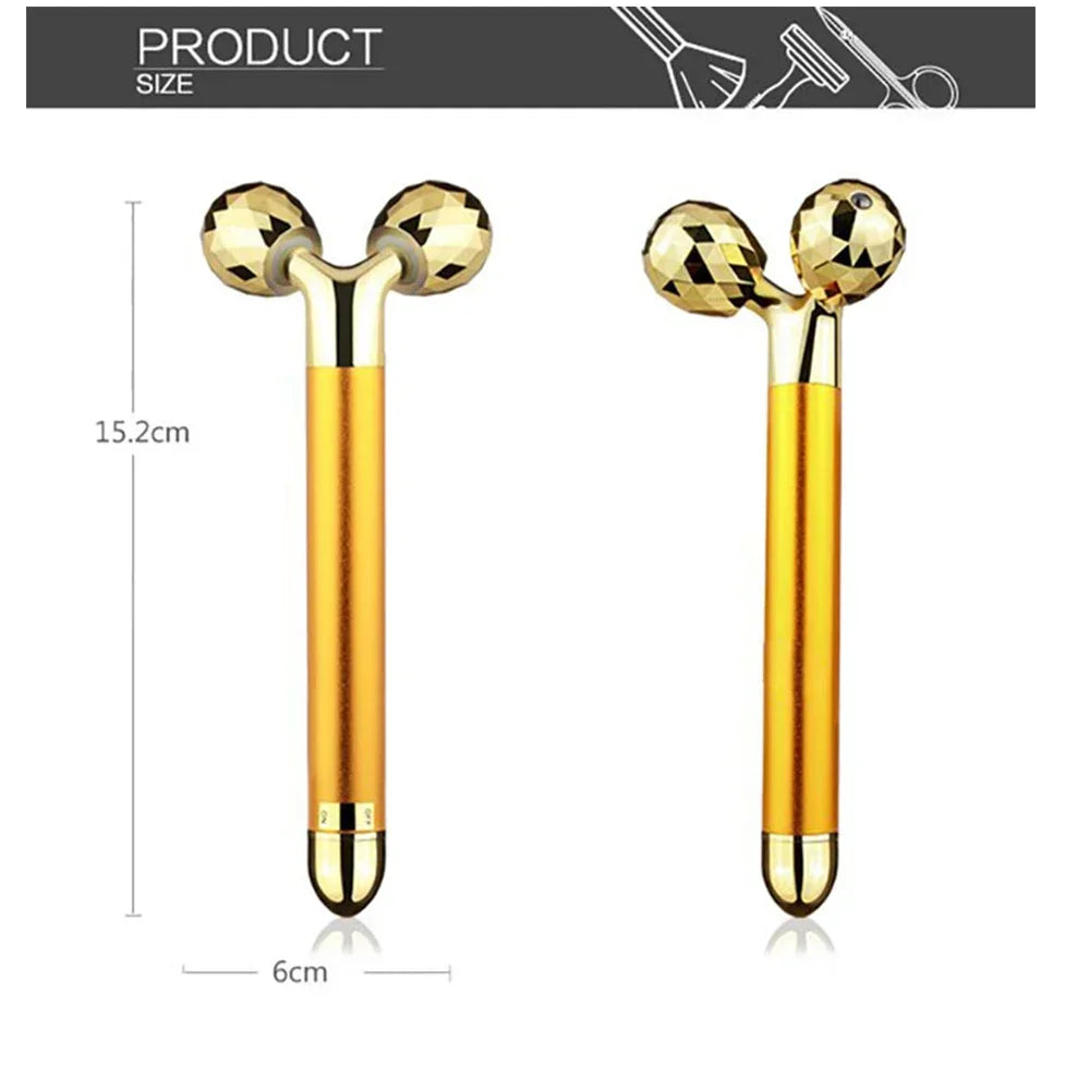 24KGlod Electric Face Massager 3D Roller 2 in 1 Face Pulse T Massager Kit Arm Eye Nose Massager Skin Care Tools