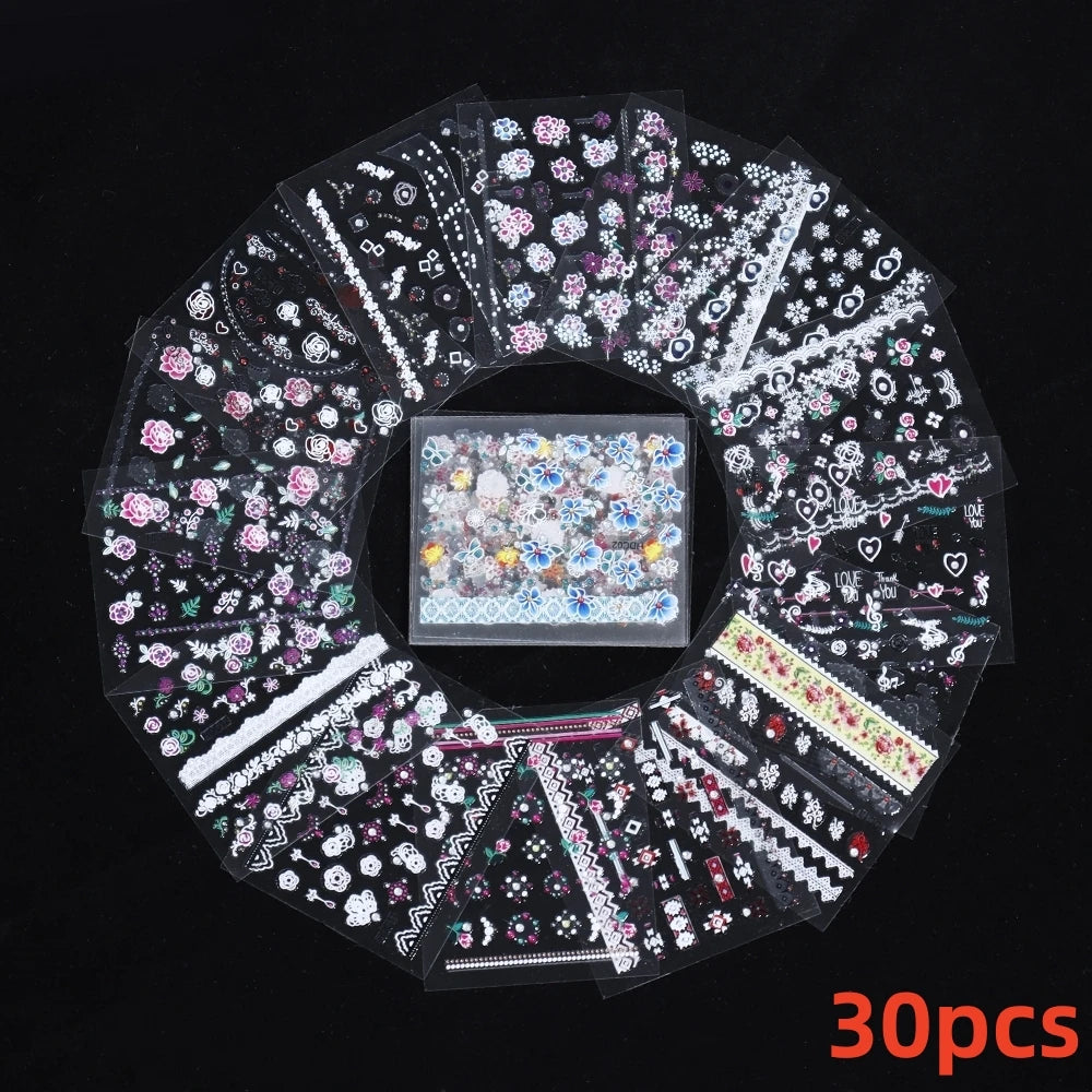 30pcs/Set Colorful Flower Nail Stickers Japanese-Korean Small Fresh Blossom Manicure Applique for Children&Girls Net Red Decals*