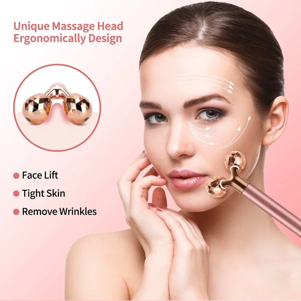 24KGlod Electric Face Massager 3D Roller 2 in 1 Face Pulse T Massager Kit Arm Eye Nose Massager Skin Care Tools