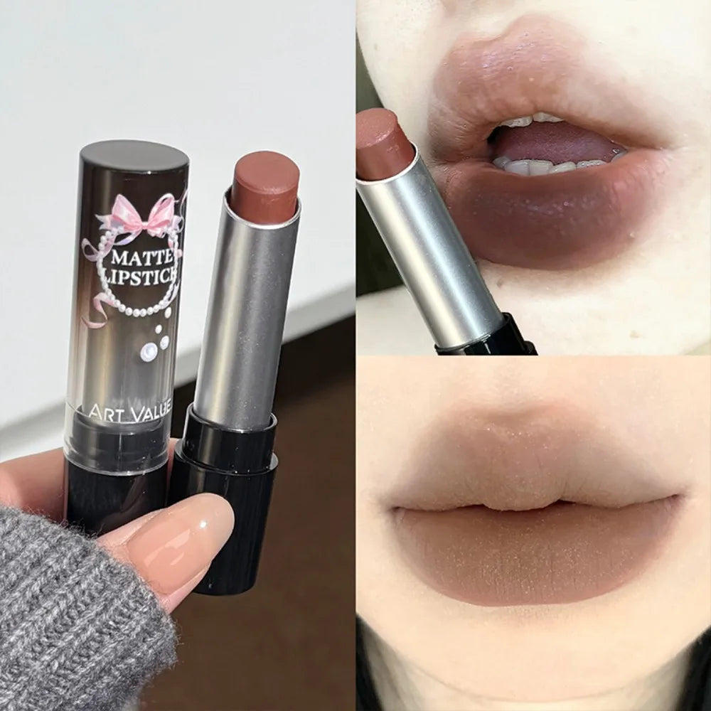 Cement Gray Brown Low Gloss Lipstick Waterproof Sweatproof Not Fade Lip Gloss With Fine Shine Tobacco Pink Lip Stick Makeup
