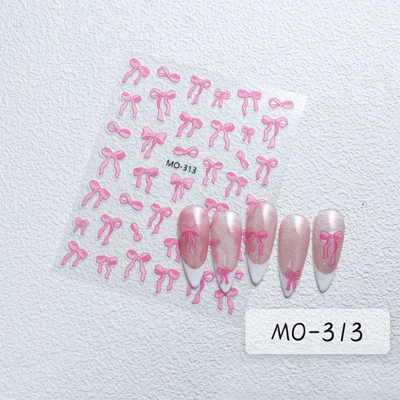 3D Nail Sticker Bowknot Long Silk Ribbon Flower Self-Adhesive Sliders Nail Art Decoration Decals DIY Manicure Accesories New