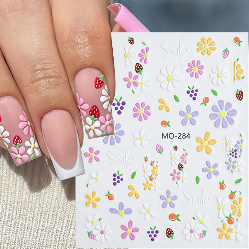 3D Nail Sticker Bowknot Long Silk Ribbon Flower Self-Adhesive Sliders Nail Art Decoration Decals DIY Manicure Accesories New
