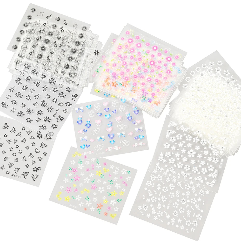 30pcs/Set Colorful Flower Nail Stickers Japanese-Korean Small Fresh Blossom Manicure Applique for Children&Girls Net Red Decals*