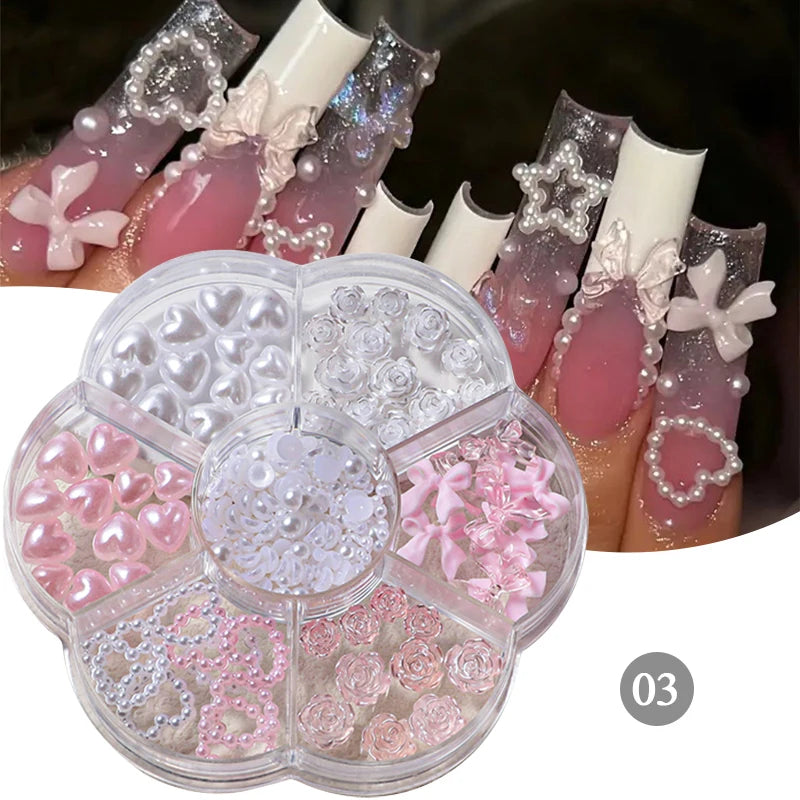 1Bag Mix Colorful Jelly Clear Ribbon Bowknot Nail Charms Heart Pearls Flower Flat-back Gems Parts Nail Art Manicure Decorations