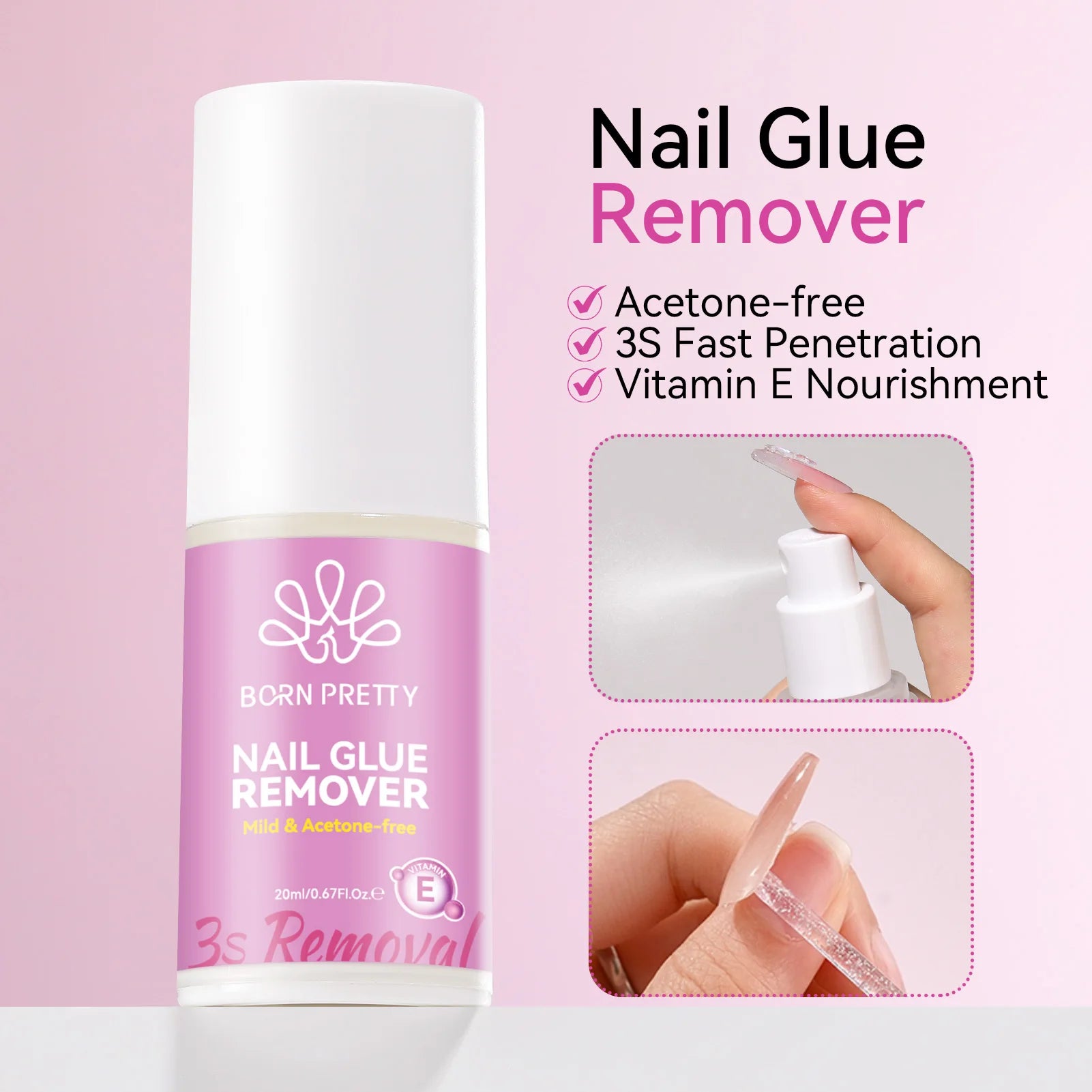 BORN PRETTY 20ml Nail Glue Remover Easily Removes with 7ml Nail Tips Glue For False Nails Odorless Fast Air Dry Acrylic Nails