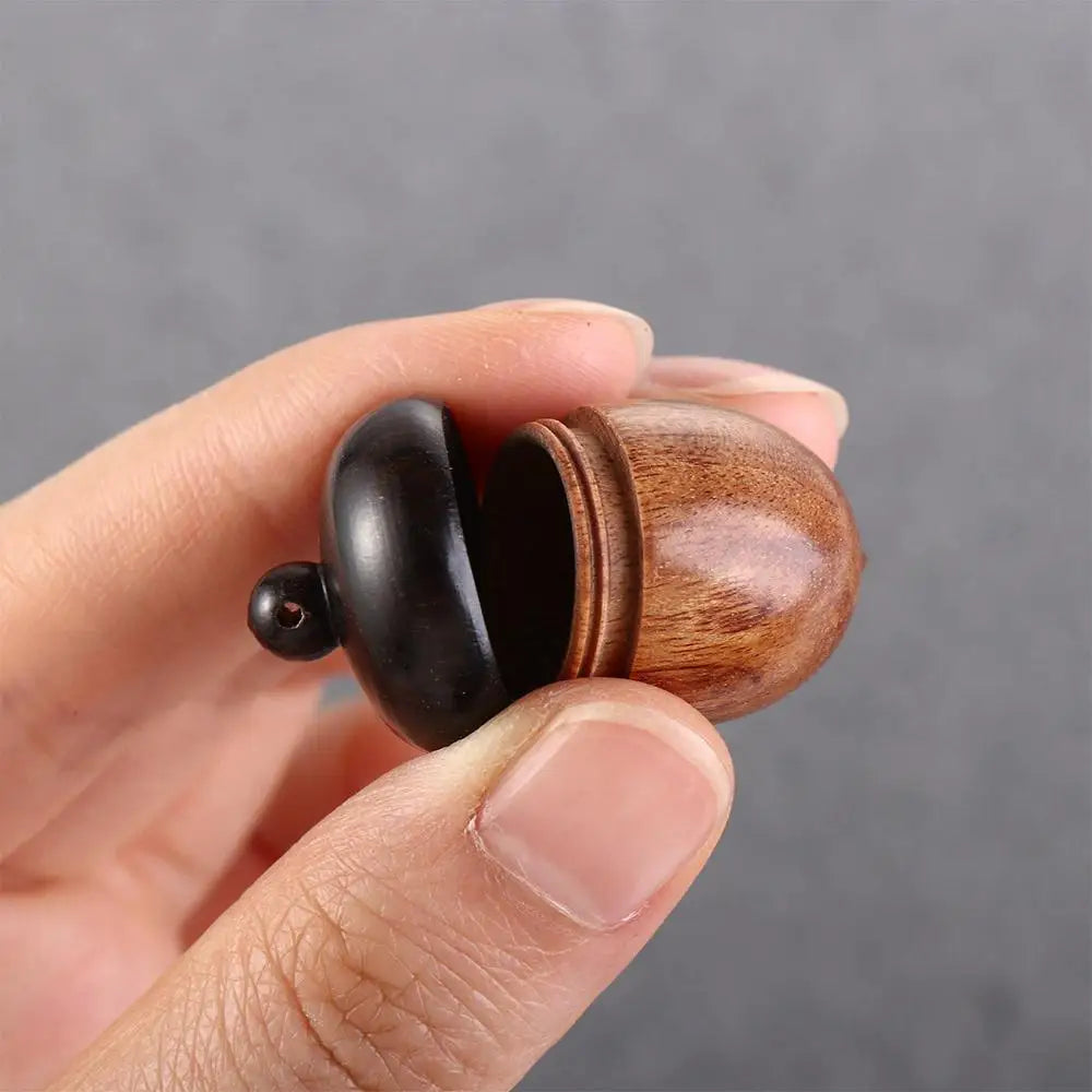 Portable Acorn Shape Outdoor Sandalwood Capsules Organizer Granule Storage Box Travel Pill Case Wooden Pill Box
