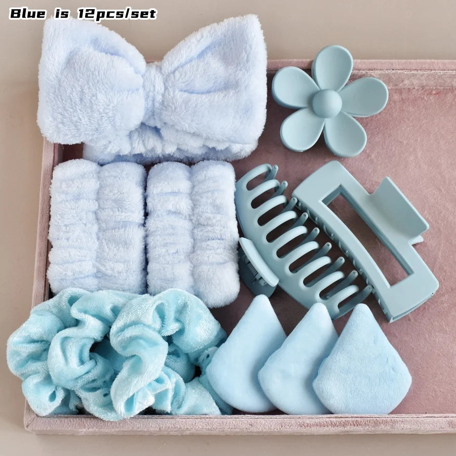 12PCS/SET Ladies multi-color Autumn and winter plush hair accessories set Daily SPA makeup face ultra-practical toiletry set Lad